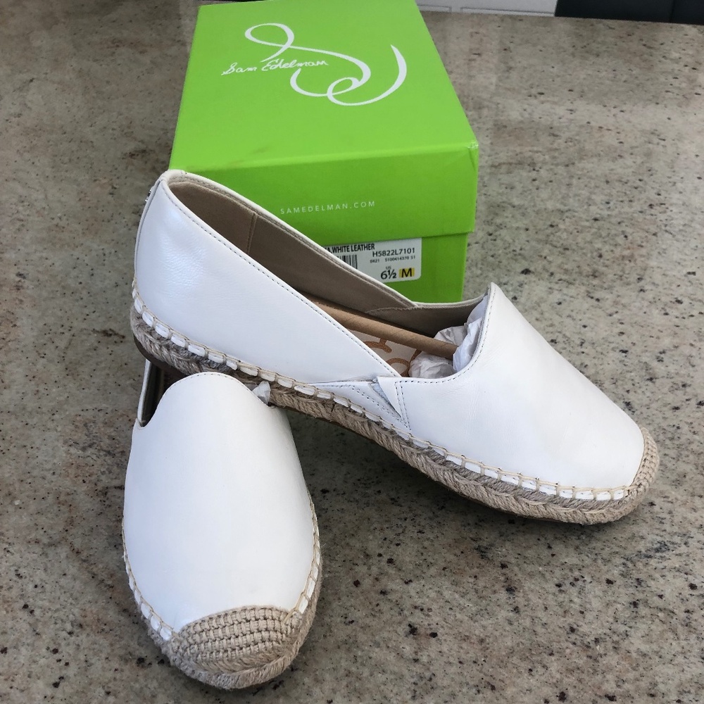 NWT Sam Edelman Keshia White Leather Espadrille Loafers Sz 6.5 M